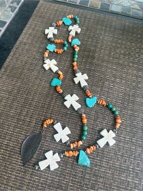 Turquoise Spiny Oyster and Silver Lariate